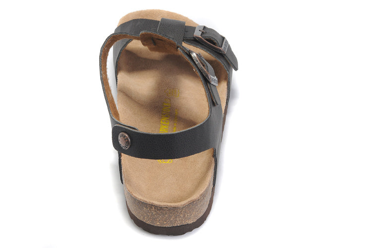 Birkenstock Lindan Sandal Dark Brown Birko-Flor with Rose Gold Buckles