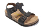 Birkenstock Lindan Sandal Dark Brown Birko-Flor with Rose Gold Buckles