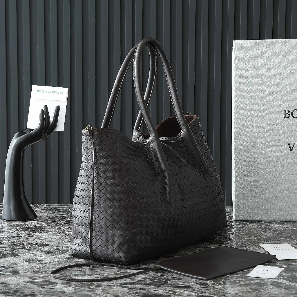 BV Pinacoteca Bag 43cm Deep Brown Intrecciato Calfskin & Suede
