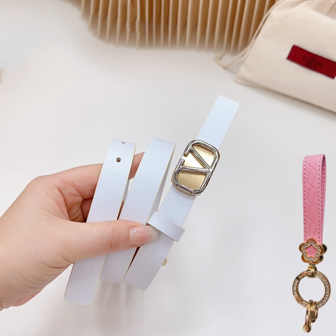 Silver Vlogo and Gold Hardware Buckle White Calfskin 20mm