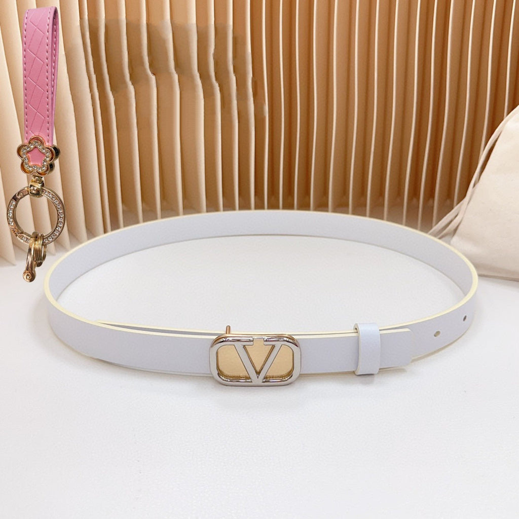 Silver Vlogo and Gold Hardware Buckle White Calfskin 20mm