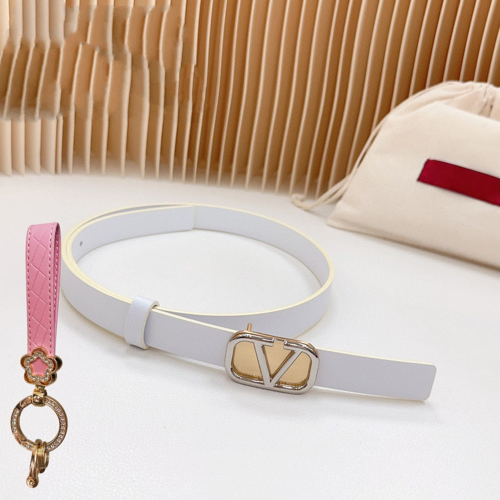Silver Vlogo and Gold Hardware Buckle White Calfskin 20mm