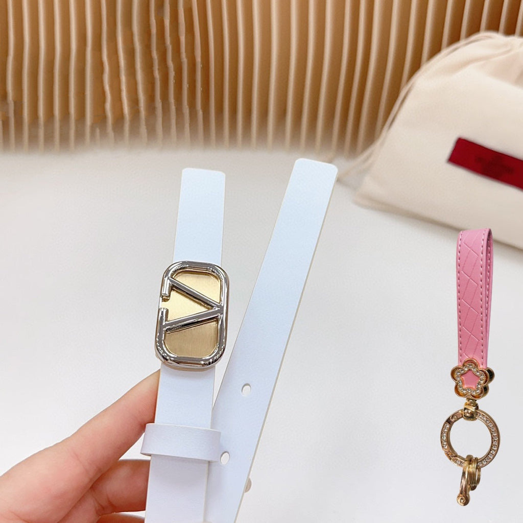 Silver Vlogo and Gold Hardware Buckle White Calfskin 20mm