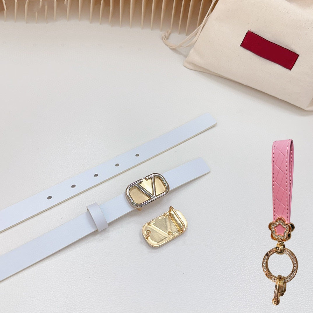 Silver Vlogo and Gold Hardware Buckle White Calfskin 20mm