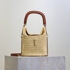 Prada GabyBucket 17cm Brown Beige Raffia Leather GHW