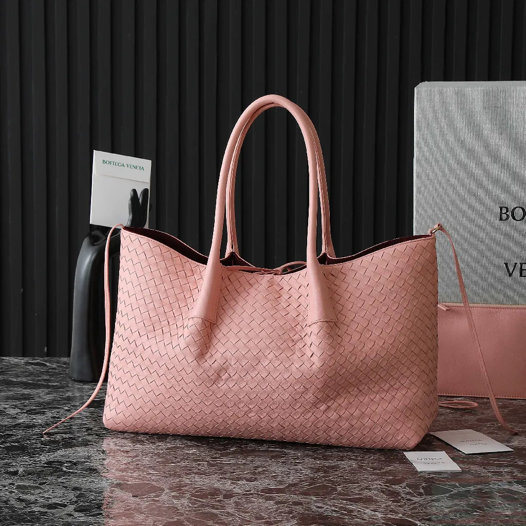 BV Pinacoteca Bag 43cm Pink Intrecciato Calfskin & Suede