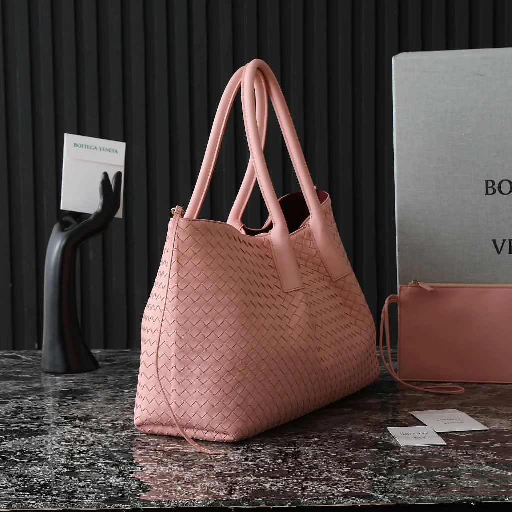 BV Pinacoteca Bag 43cm Pink Intrecciato Calfskin & Suede