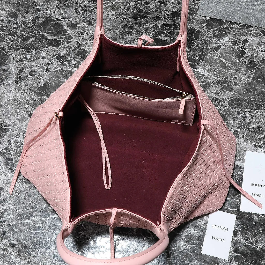 BV Pinacoteca Bag 43cm Pink Intrecciato Calfskin & Suede
