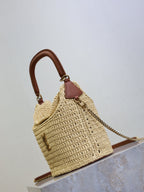 Prada GabyBucket 17cm Brown Beige Raffia Leather GHW