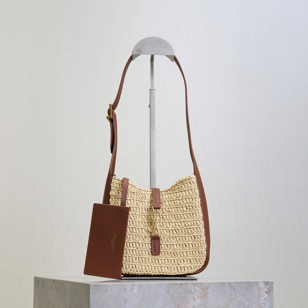 Prada LE 5A7 Mini 15cm Brown Beige Raffia Leather GHW