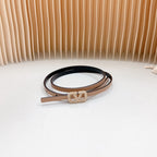 VL Belt 8mm Buckle Gold Diamond Leather Beige Black