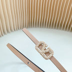 VL Belt 8mm Buckle Gold Diamond Leather Beige Black