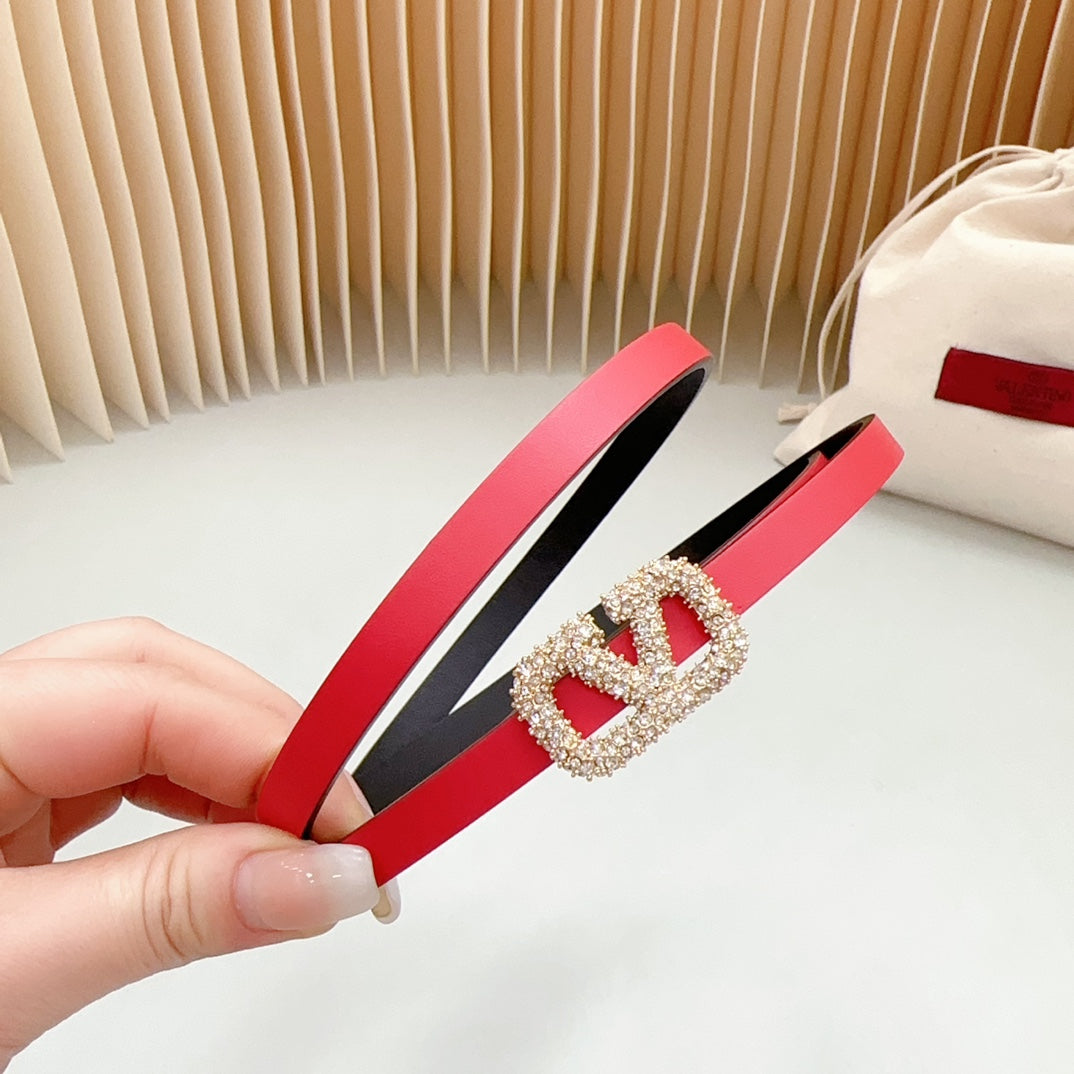 VL Belt 8mm Buckle Gold Diamond Leather Red Black