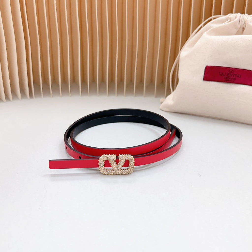 VL Belt 8mm Buckle Gold Diamond Leather Red Black