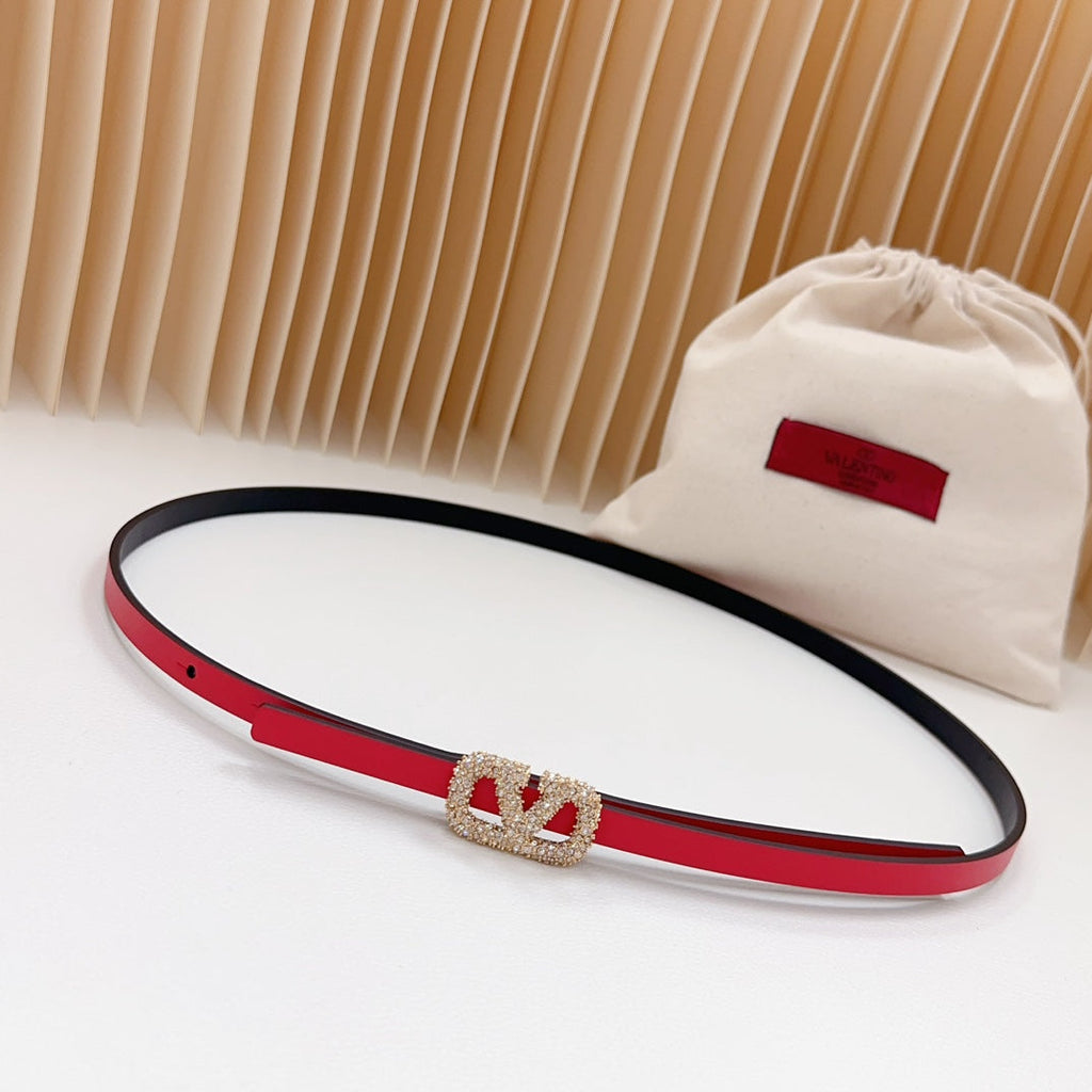VL Belt 8mm Buckle Gold Diamond Leather Red Black