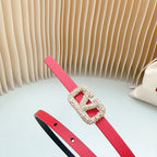 VL Belt 8mm Buckle Gold Diamond Leather Red Black