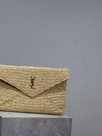 Prada Envelope Clutch 29cm Beige Raffia Leather