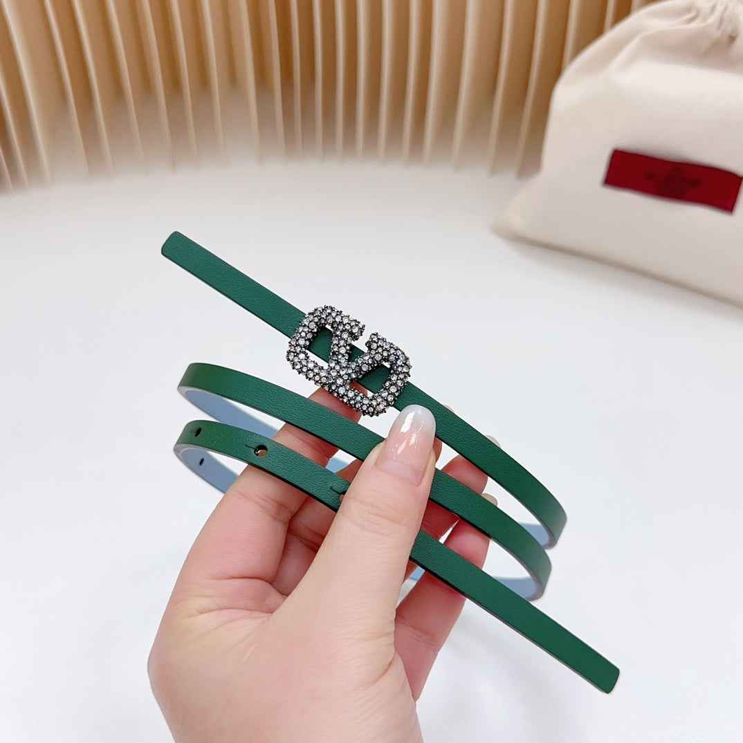 VL Belt 8mm Buckle Silver Diamond Leather Green Cloud Blue