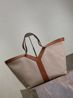Prada Y Tote Bag Beige Brown Canvas Leather