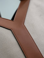 Prada Y Tote Bag Beige Brown Canvas Leather