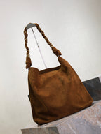 Prada AMALIA Tote Bag 40cm Dark Brown Suede GHW