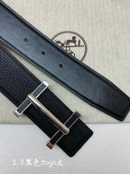 HM 3.8 D'ancre Belt Black Sliver Togo Leather 200510