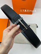 HM 3.8 D'ancre Belt Black Sliver Togo Leather 200510
