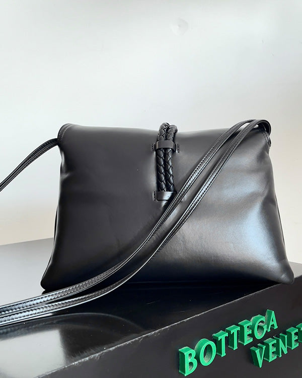 BV Liberta Crossbody Bag Buckle 30cm Black Cowhide