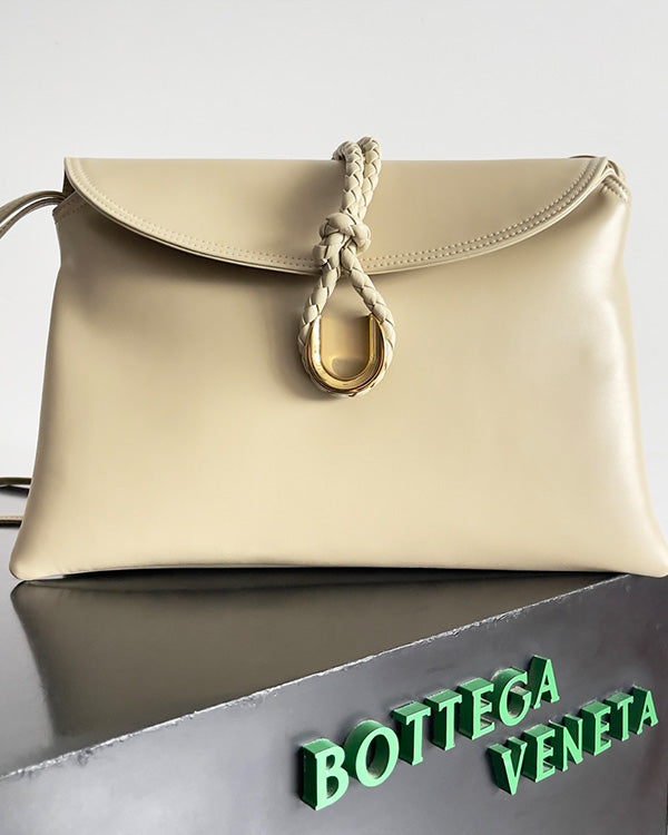BV Liberta Crossbody Bag Buckle 30cm Beige Cowhide
