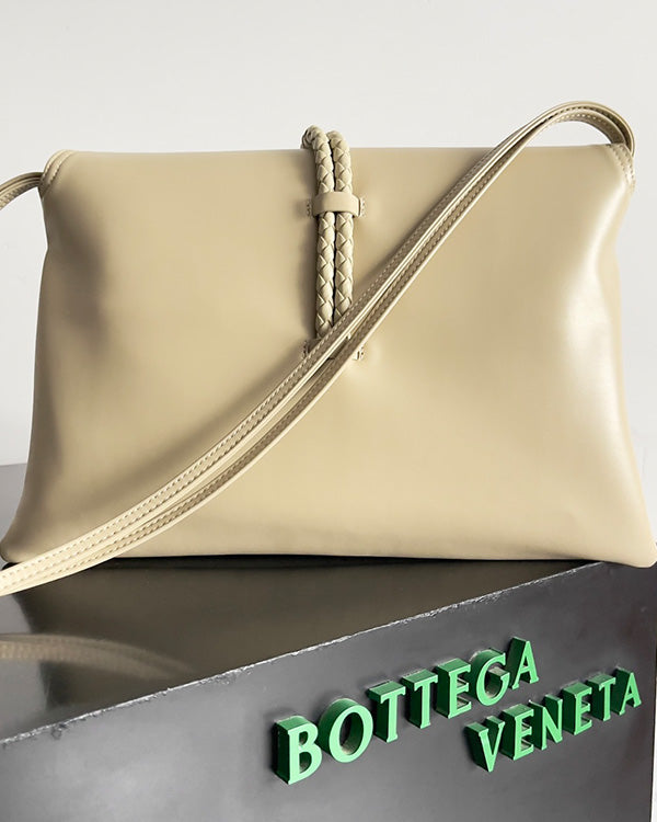 BV Liberta Crossbody Bag Buckle 30cm Beige Cowhide