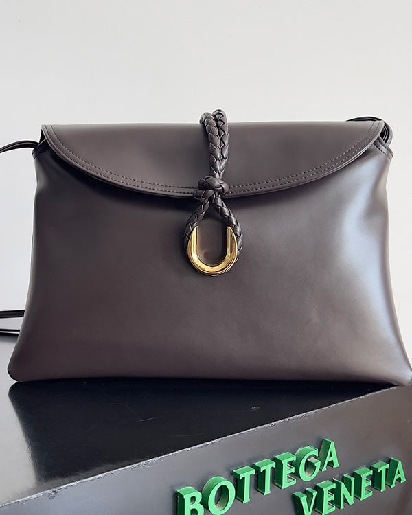 BV Liberta Crossbody Bag Buckle 30cm Chocolate Brown Cowhide