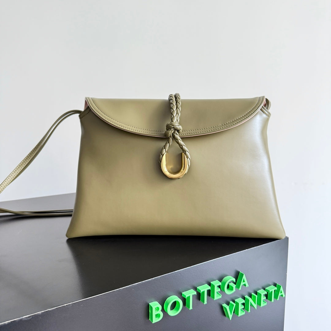 BV Liberta Crossbody Bag Buckle 30cm Olive Green Cowhide