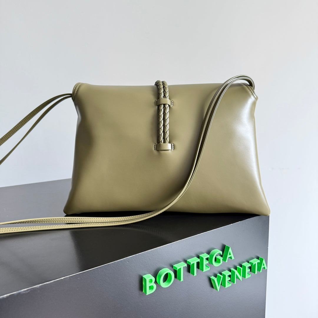 BV Liberta Crossbody Bag Buckle 30cm Olive Green Cowhide