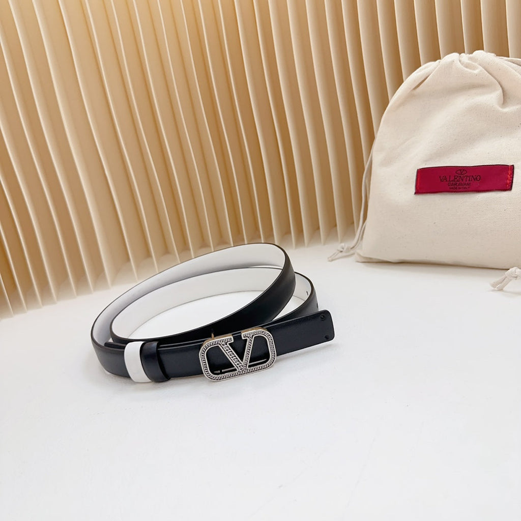 Vlogo Buckle Water Wave Silver Copper Glossy White Black Leather 20mm Belt