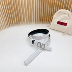 Vlogo Buckle Water Wave Silver Copper Glossy White Black Leather 20mm Belt