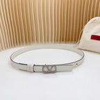 Vlogo Buckle Water Wave Silver Copper Glossy White Leather 20mm Belt