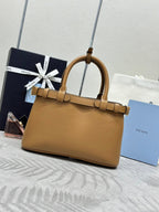 Prada Buckle Tote Bag 28cm Brown Cowhide