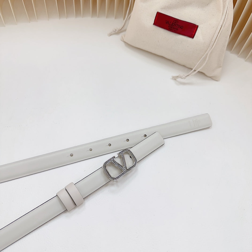 Vlogo Buckle Water Wave Silver Copper Glossy White Leather 20mm Belt