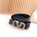Vlogo Brown Black White Stone Gold Buckle Belt 40mm Black Leather