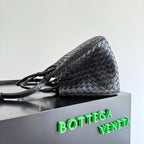 BV Basket Handbag 31cm Black Intrecciato Leather