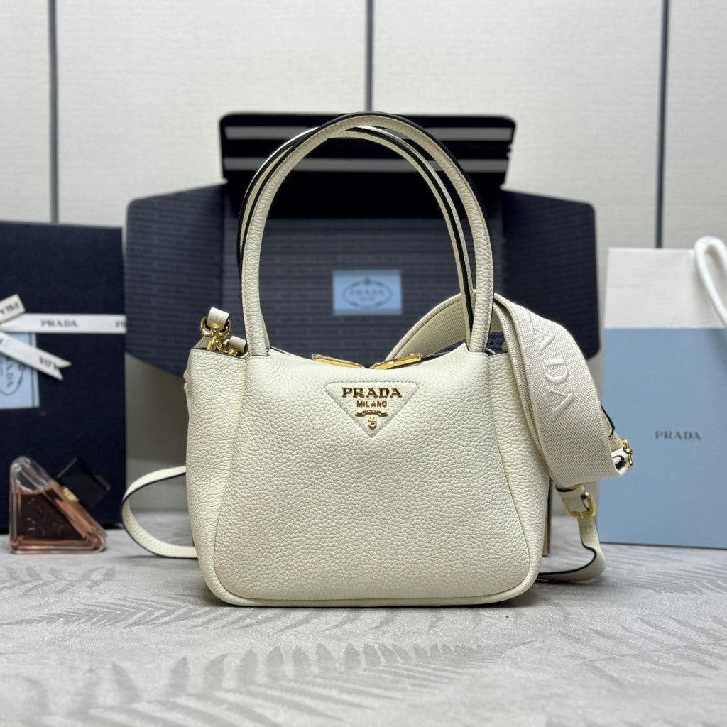 Prada Small Bag 23cm White Grain Leather GHW