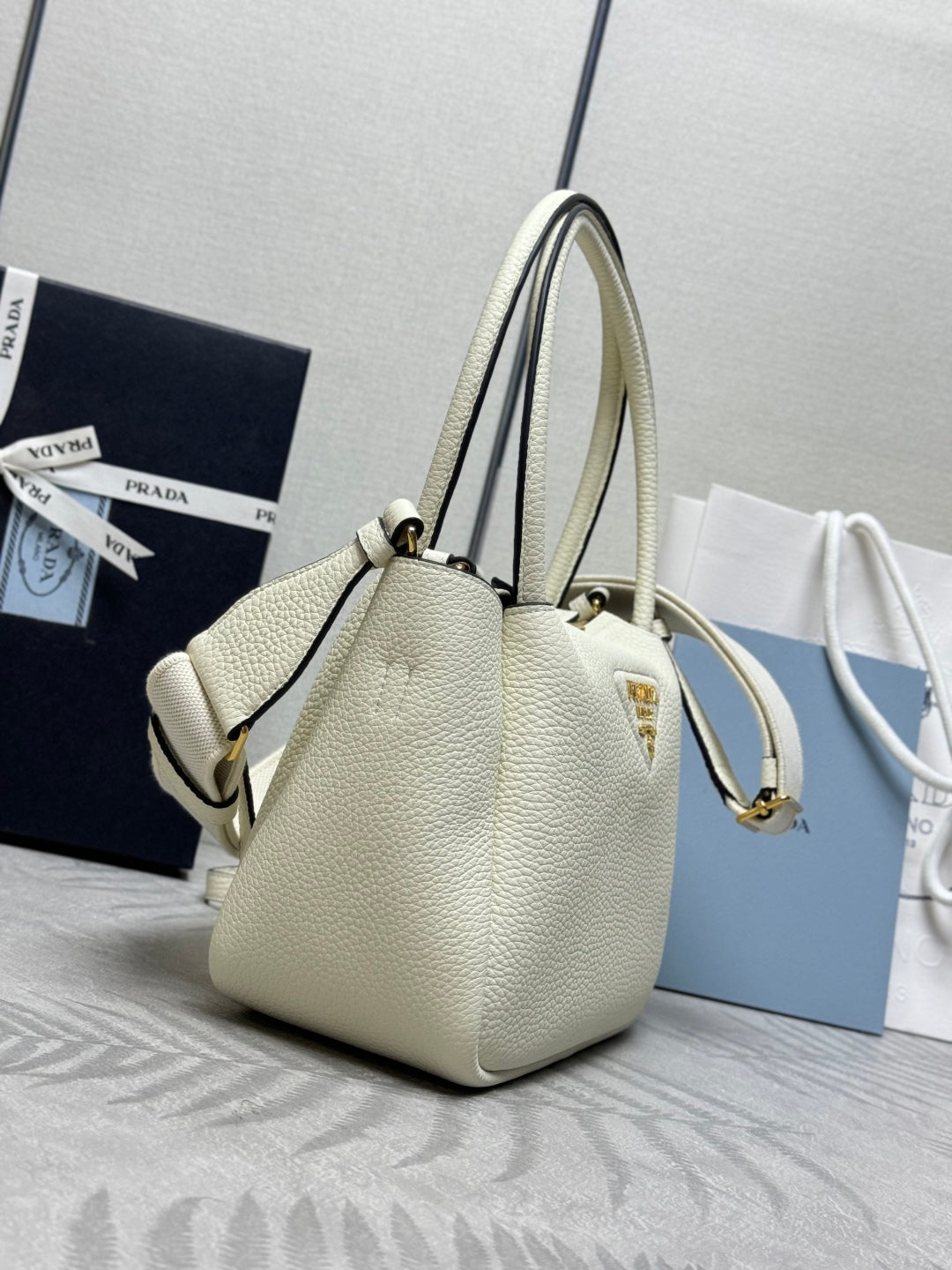 Prada Small Bag 23cm White Grain Leather GHW