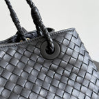 BV Basket Handbag 31cm Black Intrecciato Leather