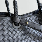 BV Basket Handbag 31cm Black Intrecciato Leather