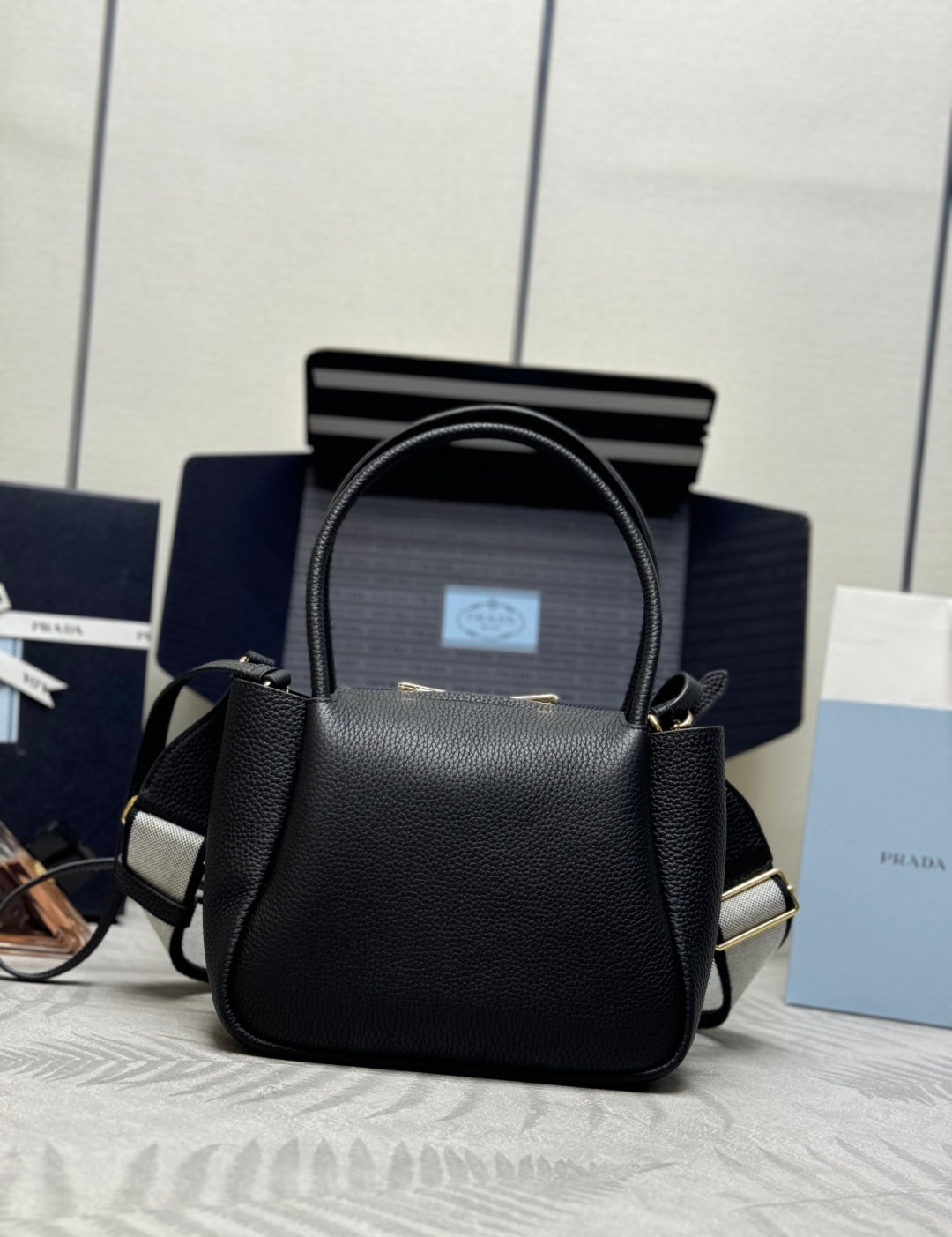 Prada Small Bag 23cm Black Grain Leather GHW