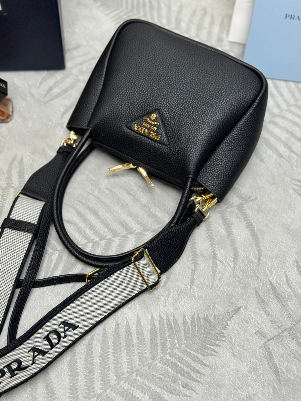 Prada Small Bag 23cm Black Grain Leather GHW