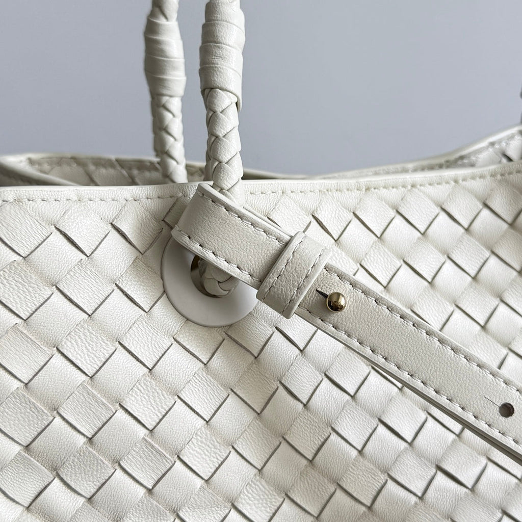 BV Basket Handbag 31cm White Intrecciato Leather