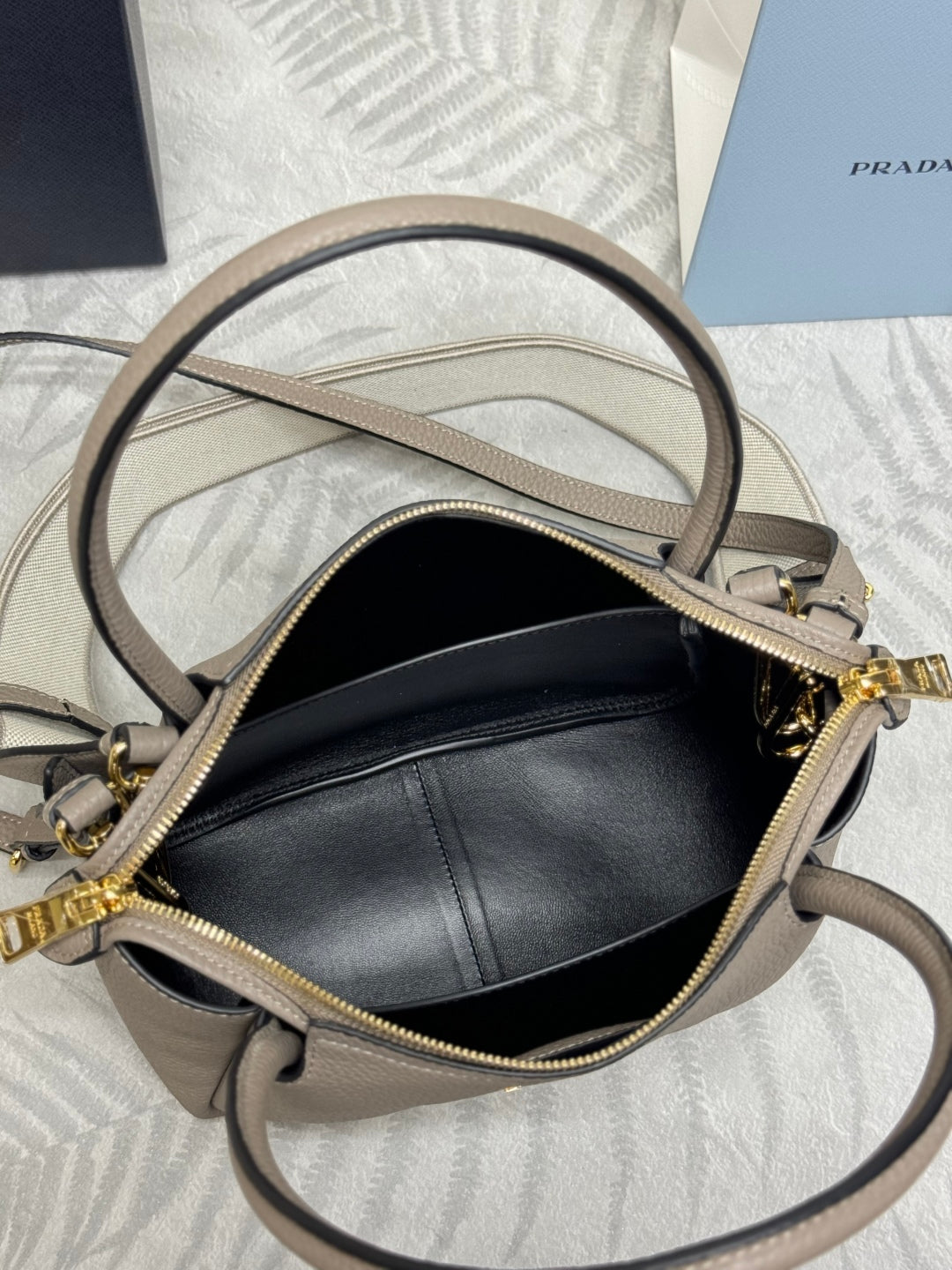 Prada Small Bag 23cm Clay Gray Grain Leather GHW