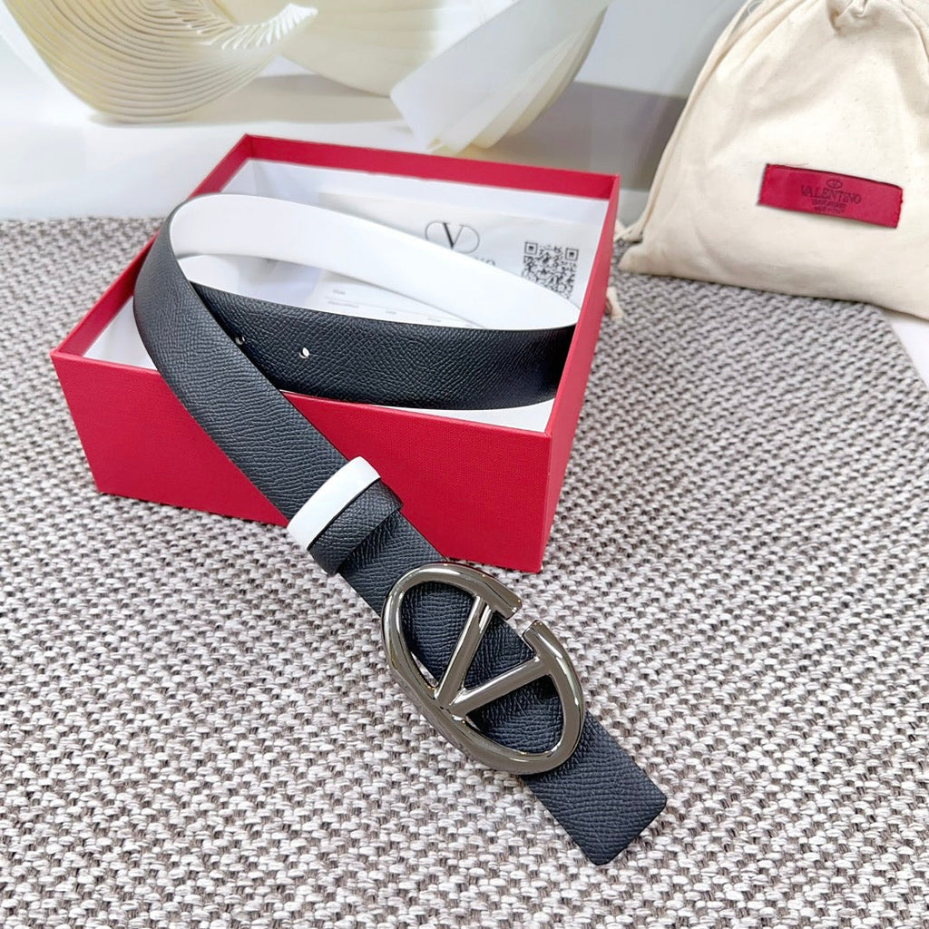 The Bold Edition Reversible Belt 30mm Black White Grained Calfskin Black Buckle
