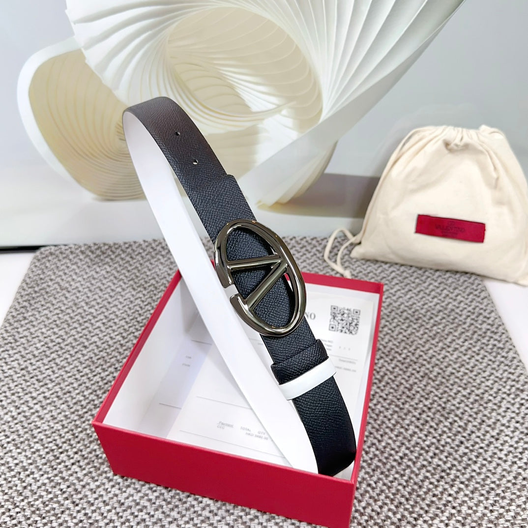 The Bold Edition Reversible Belt 30mm Black White Grained Calfskin Black Buckle